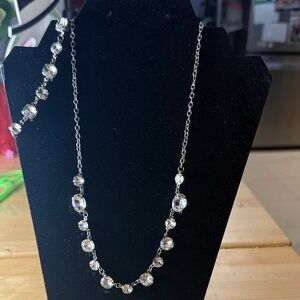 Elegant Silver Tone Set Necklace and Bracelet with Crystal Accents